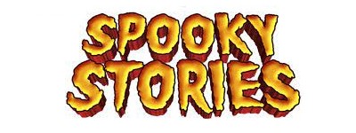 Orange and black text in uppercase wavy font "Spooky Stories"
